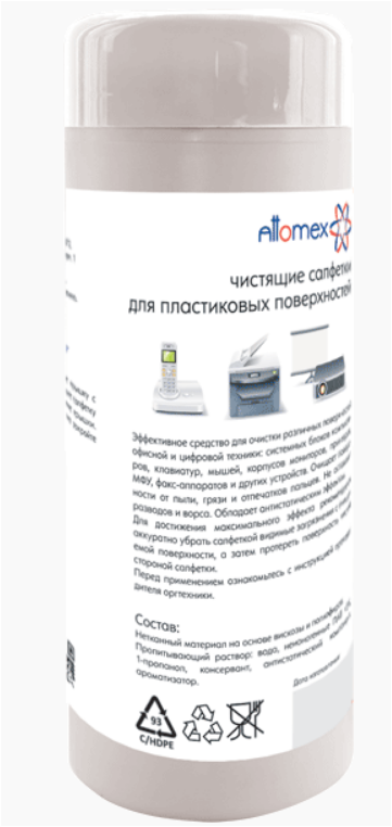 Салфетки чистящие д/пластика 100 шт. Attomex в пласт. тубе 