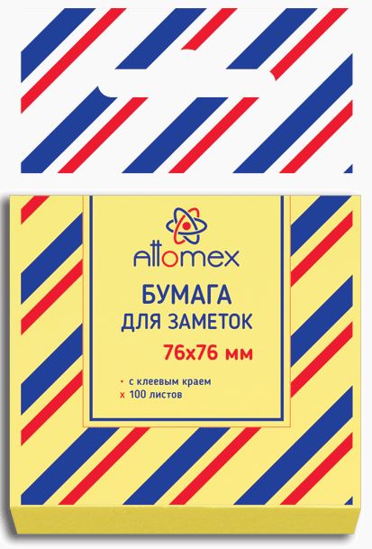 Блок липкий 76 х  76 паст. 100л. Attomex желтый, 60 г/м2