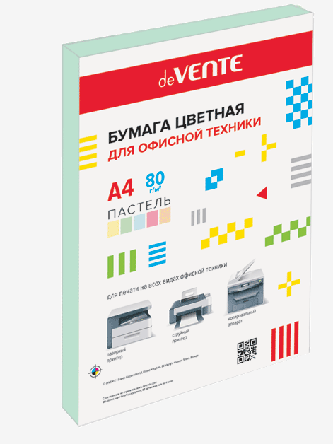 Бумага  А4 цв.  80 г/м.кв. пастель салатовая  50 л. deVENTE, пласт.пакет