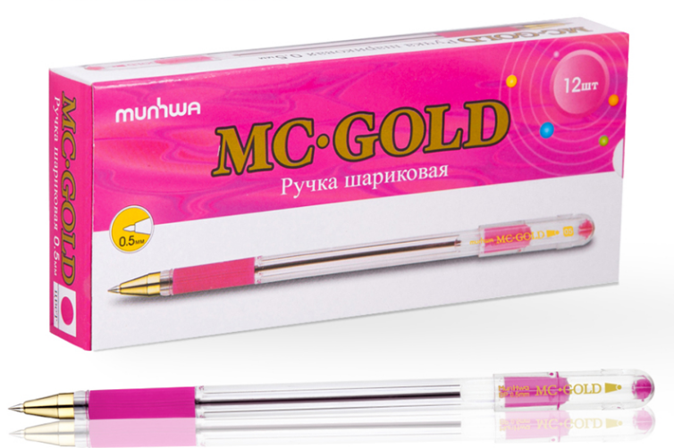 Ручка шарик. MunHwa "MC Gold" розовая, 0,5 мм, резин. грип