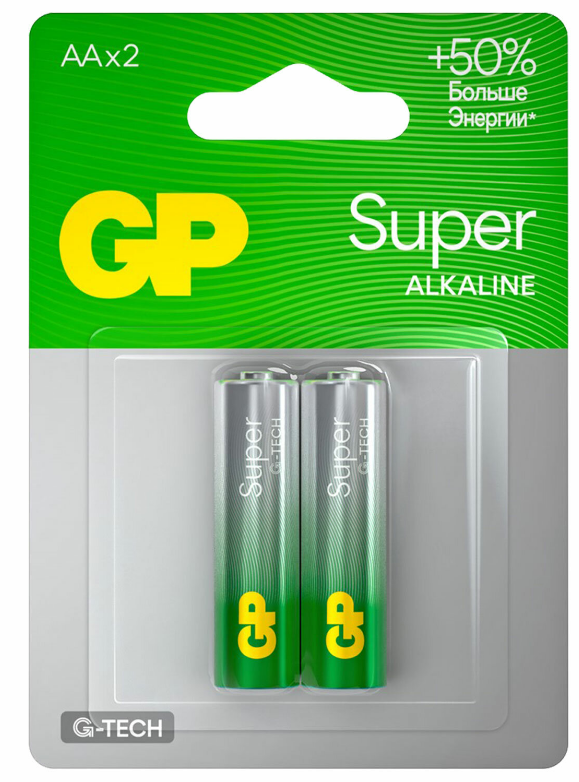 Батарейки LR06 (пальч.) АА GP Super Alkaline G-Tech, 1.5B, 15А, 2шт/уп, блистер