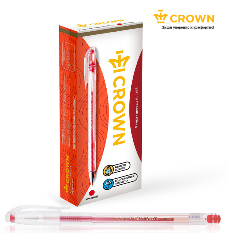 Ручка гелевая CROWN "Hi-Jell" красная, 0,5мм