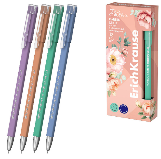 Ручка гелевая  игольч. ErichKrause "G-Reed Stick Pastel Bloom" синяя, 0,38 мм, метал.наконечн., грип, корпус soft touch 1/12